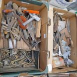 2 BOXES CONTAINING A SELECTION OF TOOLS TO INCLUDE FILES, HAMMERS, HAND DRILL,