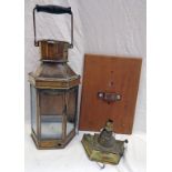 BRASS SHIP'S WARDROOM LIGHT SIGNED "BULPITT & SONS LTD, BIRMINGHAM, 1941" WITH 3 GLASS PANELS,