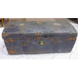 A LATE 18TH OR EARLY 19TH CENTURY LEATHER COVERED TRUNK , WOOD BODY COVERED WITH LEATHER,