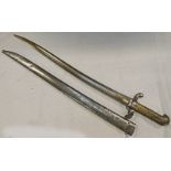 FRENCH MODEL 1842 YATAGHAN SWORD BAYONET WITH 57CM LONG BLADE,