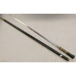 19TH CENTURY INDIAN SWORD STICK WITH 63 CM LONG SINGLE EDGED BLADE,