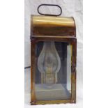 19TH CENTURY BRASS SHIP'S WATCH LANTERN WITH DOMED TOP, 3 GLASS PANELS,