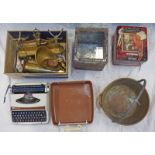 JACOBS BISCUIT BOX WITH GLASS TOP, BRASS JELLY PAN,