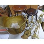 BRASS COAL BUCKET, TWO STOOLS,