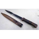 GERMAN K98 BAYONET WITH 25CM LONG BLADE WITH WOODEN GRIPS AND A STEEL SCABBARD