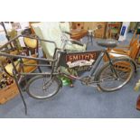 VINTAGE WORKBIKE DELIVERY BIKE WITH ADJUSTING PANEL MARKED 'SMITHS PURVEYORS OF FINE FOAL & WINERS