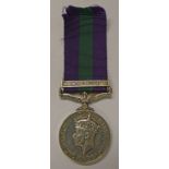 GENERAL SERVICE MEDAL 1918-62 WITH MALAYA CLASP TO PRIVATE J JOHNSON OF THE ROYAL ARMY SERVICE