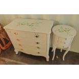 PAINTED CHEST OF 4 DRAWERS AND BEDSIDE TABLE WITH 3 DRAWERS