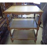 EARLY 20TH CENTURY OAK 3 TIER SERVING TABLE ON TURNED SUPPORTS