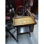 EARLY 20TH CENTURY METAMORPHIC HIGH CHAIR ON TURNED SUPPORTS 92CM TALL