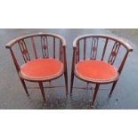 PAIR EARLY 20TH CENTURY TUB CHAIRS ON TURNED SUPPORTS