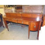 19TH CENTURY MAHOGANY SIDEBOARD WITH BRASS RAIL BACK OVER 3 SHORT OVER 2 DEEP DRAWERS ON SQUARE