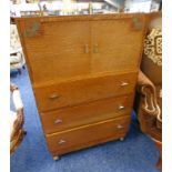 20TH CENTURY OAK TALLBOY WITH 2 PANEL DOORS OVER 3 DRAWERS 110 CM TALL X 72 CM WIDE
