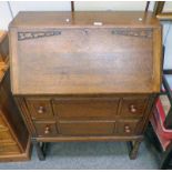 20TH CENTURY OAK BUREAU WITH FALL FRONT OVER 2 DRAWERS