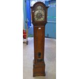 EARLY 20TH CENTURY OAK GRANDMOTHER CLOCK WITH SILVER & GILT DIAL 163CM TALL