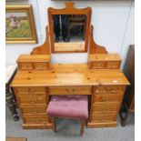 PINE DRESSING TABLE WITH 7 DRAWERS & STOOL