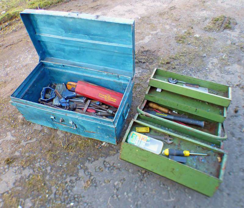 GREEN TOOL BOX & BLUE TOOL BOX WITH TOOLS