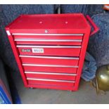 RED CLARKE TOOL BOX WITH TOOLS Condition Report: Has seen use.