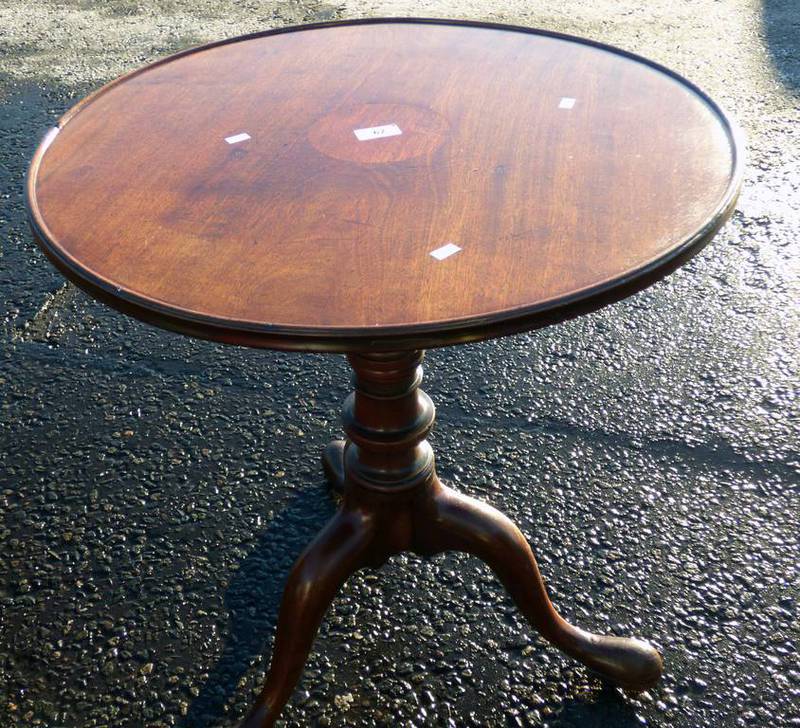 19TH CENTURY MAHOGANY FLIP TOP CIRCULAR TABLE WITH TURNED COLUMN 71CM TALL X 60CM WIDE