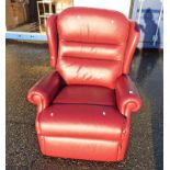 RED LEATHER RECLINING ARMCHAIR