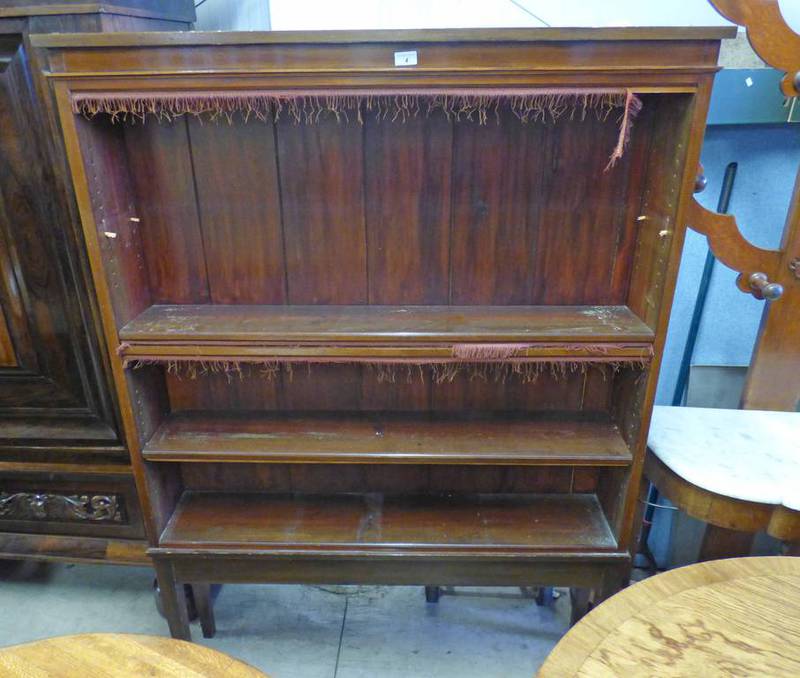 19TH CENTURY MAHOGANY OPEN BOOKCASE ON SQUARE SUPPORTS 169 CM WIDE
