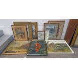 4 FRAMED WATERCOLOURS BY STEWART CARMICHEL MONOGRAMMED AND DATED 38 X 29CM & VARIOUS OTHER OIL