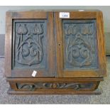 EARLY 20TH CENTURY CARVED OAK ART NOUVEAU STATIONARY DESK CABINET WITH FITTED INTERIOR AND LOWER