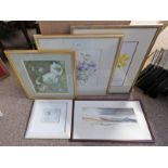 FRAMED WATERCOLOUR OF WILD FLOWERS SIGNED MARY MCMURTIE AMD FRAMED WATERCOLOUR WINTER MORNING FEUGH
