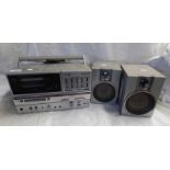 NATIONAL AD 90 RADIO STEREO CASSETTE DECK TUNER & AMPLIFIER RX - L45 & 2 SPEAKERS