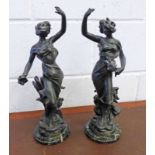 PAIR OF 19TH CENTURY METAL FIGURES ON HARDSTONE BASES OVERALL HEIGHT 39CM Condition