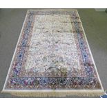 IVORY GRAND CASHMERE RUG WITH TREE OF LIFE DESIGN WITH UNIQUE BLUE BORDER 230 X 157 CM