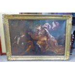 19TH CENTURY CONTINENTAL SCHOOL, DRINKING TO THE GODS UNSIGNED, GILT FRAMED OIL ON CANVAS,