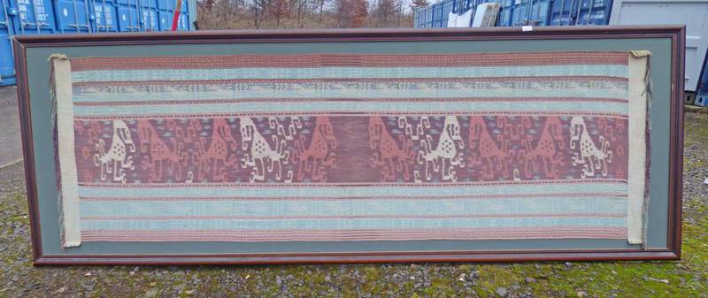 MAHOGANY FRAMED TAPESTRY - OVERALL SIZE 278 X 99CM