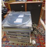 PANASONIC SOUND SYSTEM WITH RECORD PLAYER ETC AND 2 WHARFDALE SPEAKERS