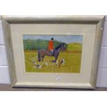 RALSTON GUDGEON, HORSEMAN AND HOUNDS, SIGNED, FRAMED WATERCOLOUR,