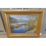 JONATHAN MITCHELL, WINTER HIGHLAND RIVER, SIGNED, GILT FRAMED OIL PAINTING,