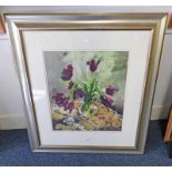 GILLIAN GOODHEIR (ARR) PARROT TULIPS SIGNED FRAMED WATERCOLOUR 47 X 42CM