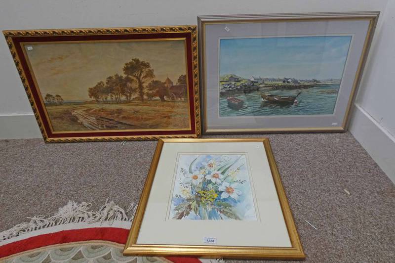 3 FRAMED WATERCOLOURS: COUNTRY SCENE BY G HAYFORD - 41 X 67CM,