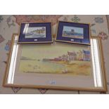 GILT FRAMED WATERCOLOUR GOLDEN EVENING IN BROUGHTY FERRY SIGNED BILL DOCTOR 21 X 50CM & 2 FRAMED