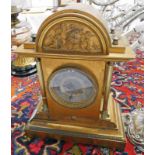 19TH CENTURY GILT MANTLE CLOCK WITH DOMED TOP & CHERUB DECORATION - 36CM TALL