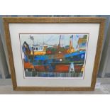 FRAMED LIMITED EDITION PRINT BOAT SCRAPING BARRA NO 1/20 SIGNED IN PENCIL - 36CM,