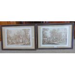 FRANCESCO BARTOLOZZI, PUTTI IN A LANDSCAPE WITH A CASTLE & 1 OTHER, PAIR OF FRAMED ENGRAVINGS,