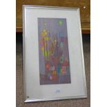 IRENE HALLIDAY, FLAG MASTS & CABINS, SIGNED, FRAMED GOUACHE,