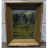 GILT FRAMED OIL PAINTING ON PANEL - INDISTINCTLY SIGNED 32 X 22CM