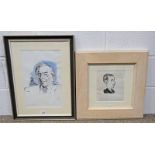 COIA, JOHN DONNER & GORE VIDAL, SIGNED, 2 FRAMED DRAWINGS,