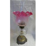 19TH CENTURY PARAFFIN LAMP WITH METAL BASE,