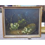 FRAMED OIL PAINTING BLUEBELLS & PRIMROSES - 38 X 49 CMS Condition Report: Some