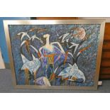 FLYING BIRDS, INDISTINCTLY SIGNED, FRAMED OIL PAINTING,