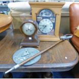 INLAID MAHOGANY MANTLE CLOCK, SHOOTING STICK, SUN DIAL,