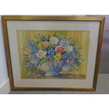 CAROLINE HERD, VASE OF FLOWERS, SIGNED, FRAMED WATERCOLOUR,